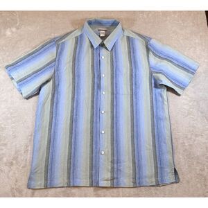 Breakwater 100% Linen Shirt Men's Size‎ L Large Button Up Blue Green Stripe